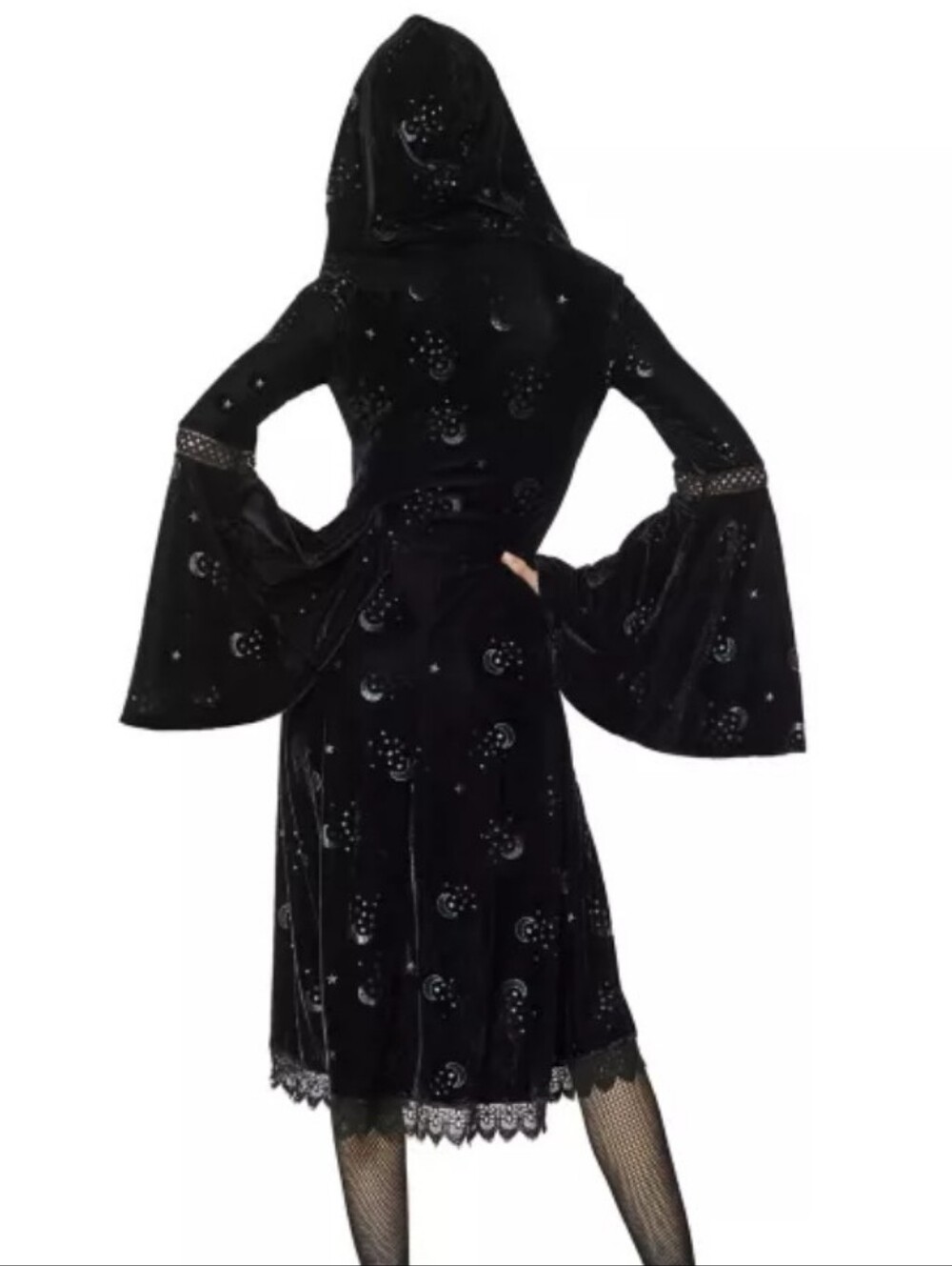 Whims Goth Black Velvet High-Low Hooded Dress - Picture 2 of 11